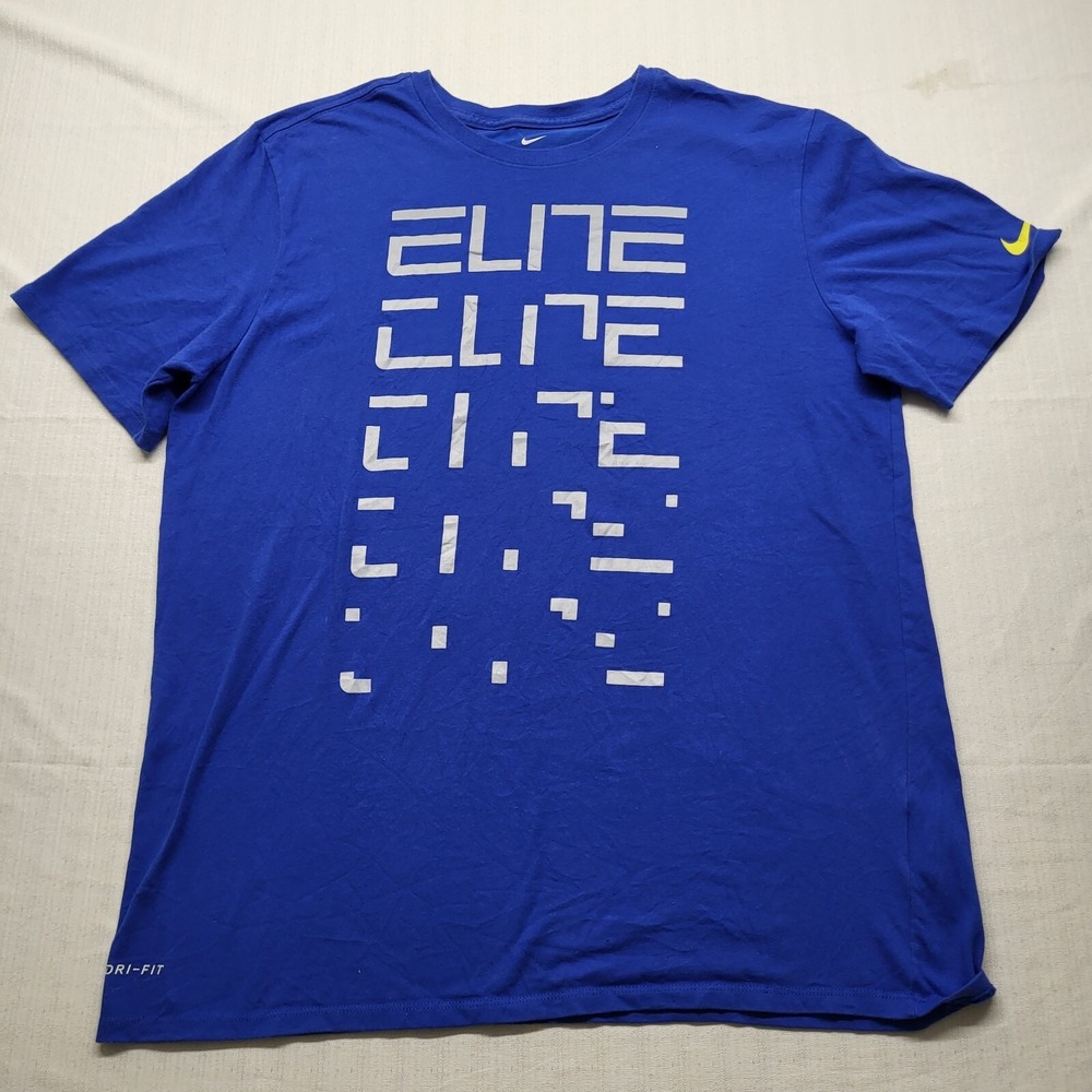 Nike T Shirt Mens Large Blue Graphic Short Sleeve Dri Fit Cotton Blend Crewneck